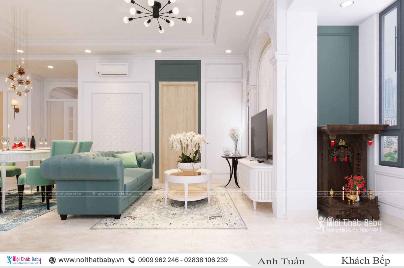 Thiết kế nội thất căn 106m2 chung cư Emerald Celadon City